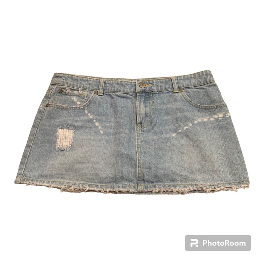Y2k Blue Asphalt Denim Light-Wash Distressed Mini Skirt, Size 11